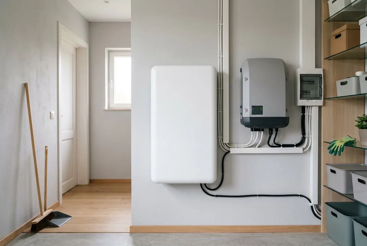 Thuisbatterij naast de omvormer