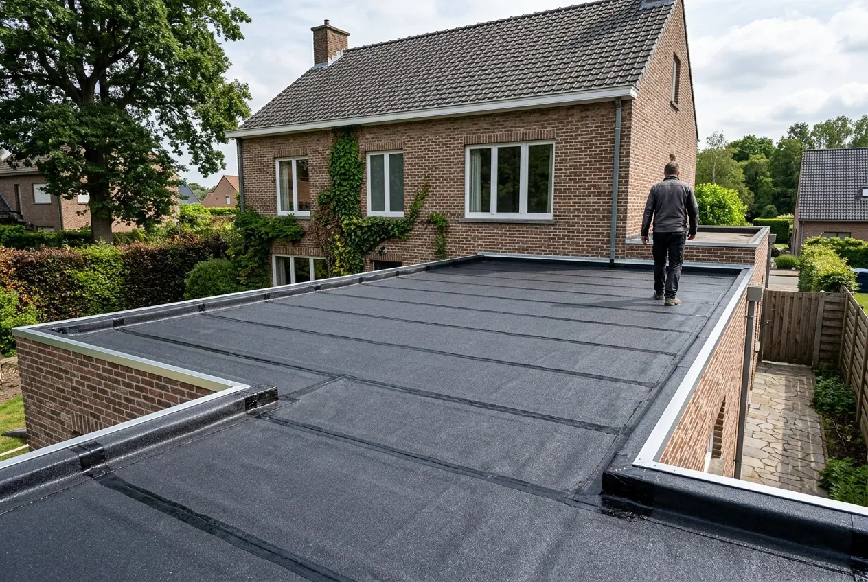 Plat dak met nieuwe roofing